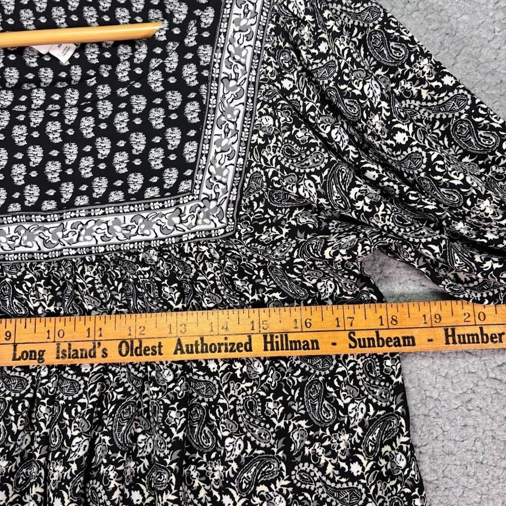 Gap Paisley Blouse Womens XS Black White Long Sleeve Square Neck Yoke Boho Flowy - Picture 3 of 11
